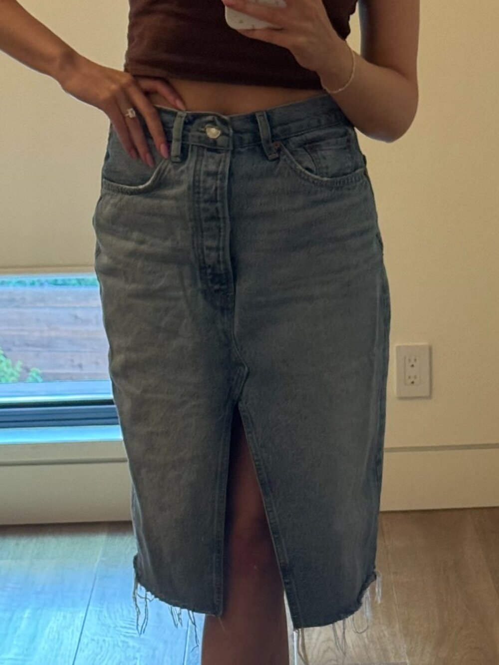 Re/Done Front Split Denim Midi Skirt